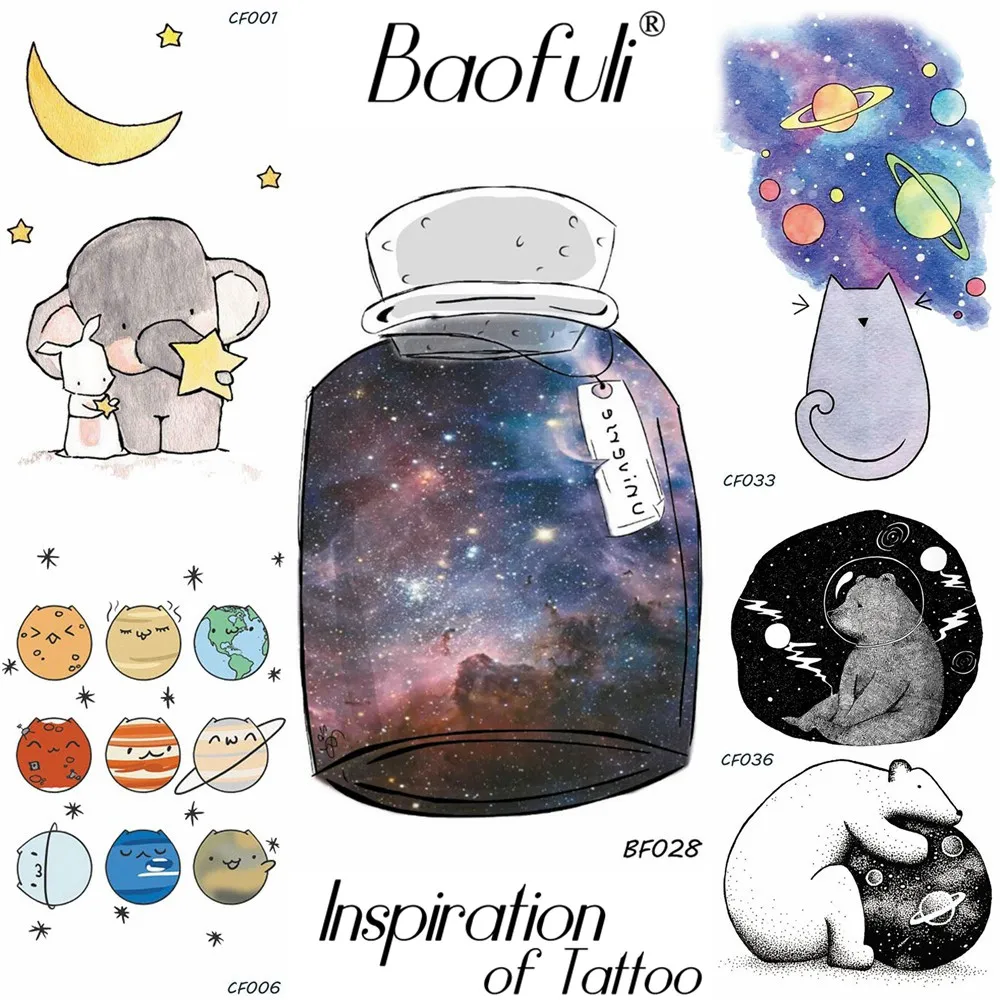 BAOFULI мультфильм боди арт галактика Временные татуировки Дети Рождество подарки