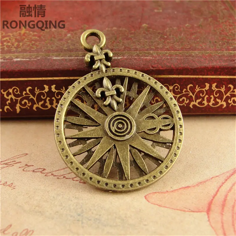 

RONGQING 40pcs/pack charm for making jewelry Antique Silver antique bronze diy navigation Compass Charms