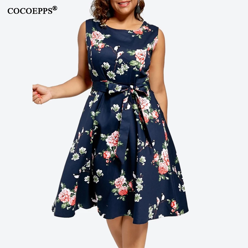 Женское плиссированное платье без рукавов с цветочным принтом S-5XL размера плюс