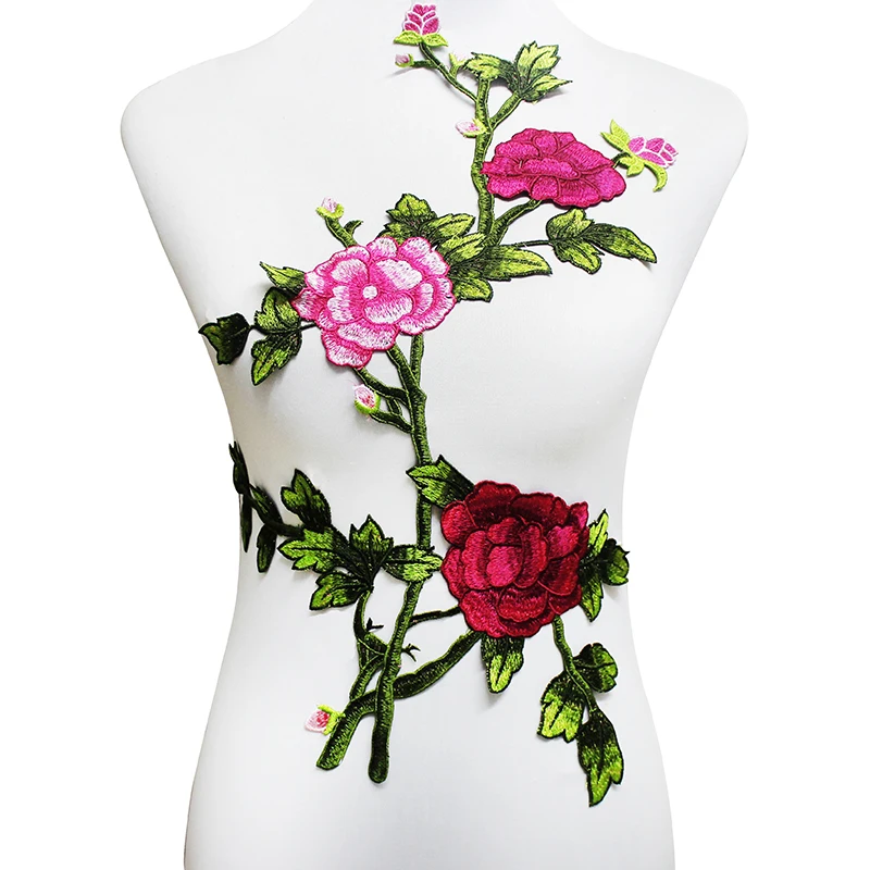 10 шт. вышивка Фуксия Зеленый цветок растения патчи кружева ткань аппликация