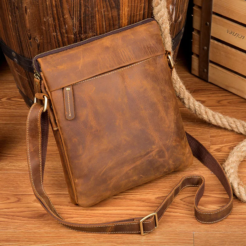 EUMOAN Vintage handmade crazy horse leather shoulder bag casual leather men's first layer of leather Messenger bag