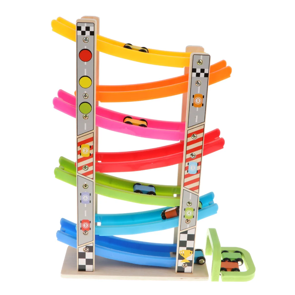 

Wooden 7-layer Race Track Car Ramp Racer With 8 Mini Racing Cars Playset Sliding Toy Toddlers Kids Developmental Play Toys