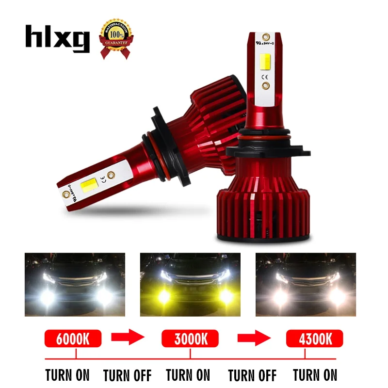 Hlxg 3 цвета светодиодный фары для автомобиля H4 H7 H11 9005 9006 8000LM 36 Вт CSP чип HB4 HB3 3000k 4300k