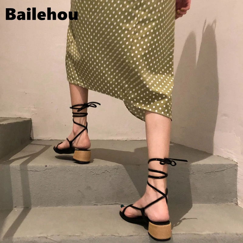 Bailehou/Новые Модные женские босоножки Летняя обувь с ремешком сзади повседневные
