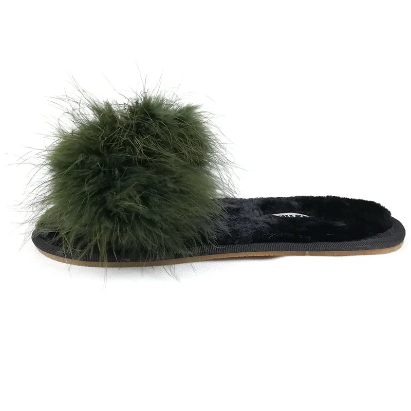 Army green FAYUEKEY/Новинка года; сезон весна-лето-зима; Домашние хлопковые плюшевые меховые тапочки; женские домашние тапочки; обувь на плоской подошве для спальни; - Цвет: Army green