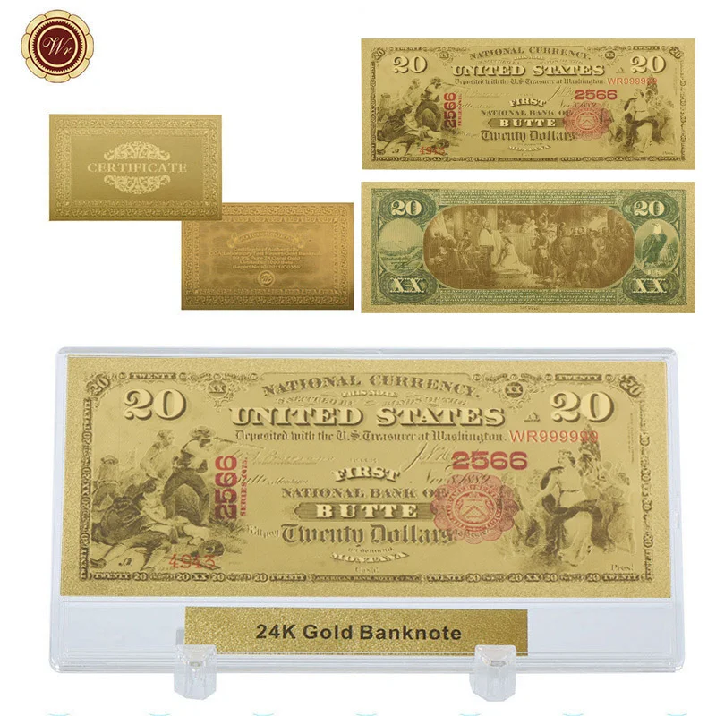 

WR деловой сувенирные подарки Американский 20 долларов 24k Золотая банкнота домашний декоративный US подарок деньги искусство с качественной п...