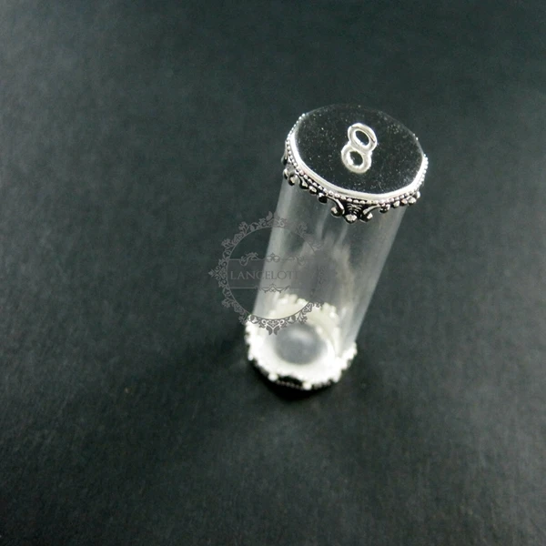 

40x15mm round glass tube bottle in silver bezel tray DIY wish vial pendant charm DIY supplies 1820168