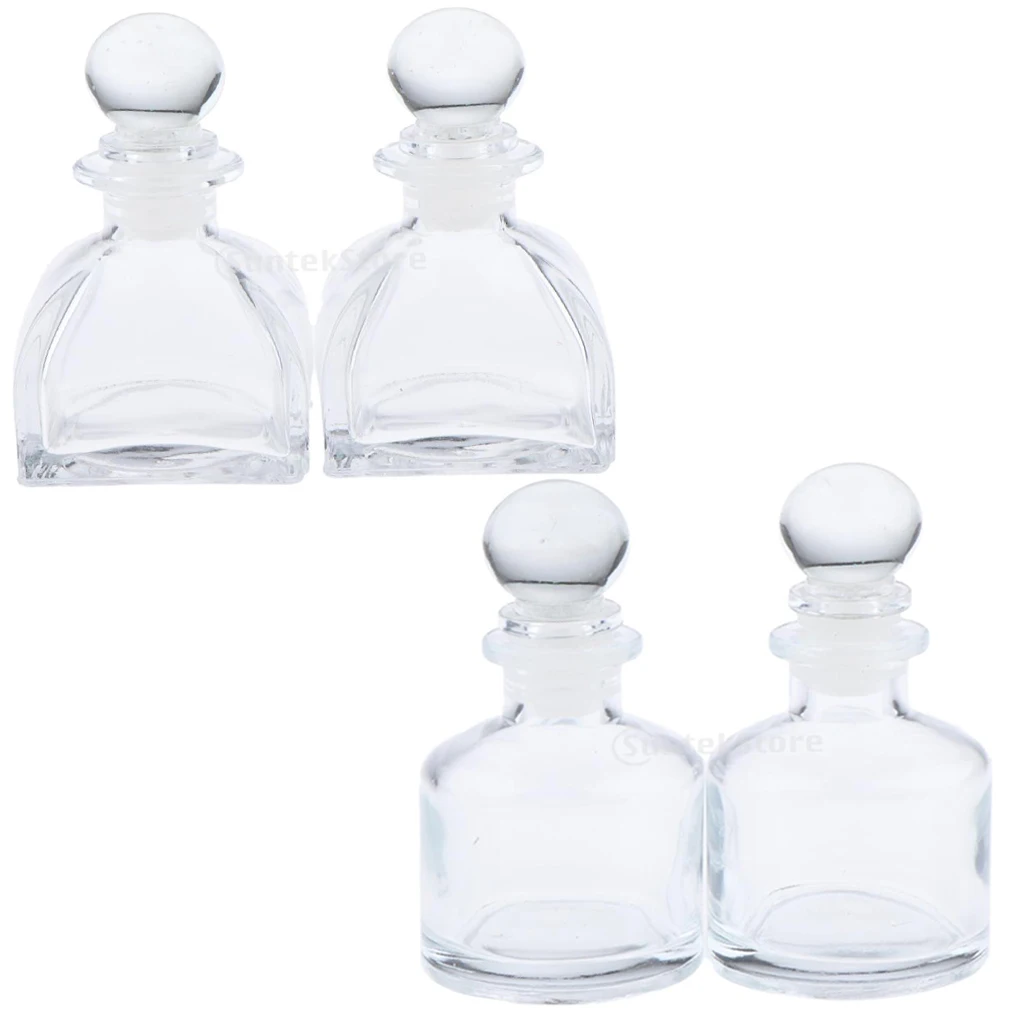 

2 Styles (4Pcs) Round Dome Shaped Glass Diffuser Bottles with Globular Lid Refillable Fragrance Jars Containers 50ml