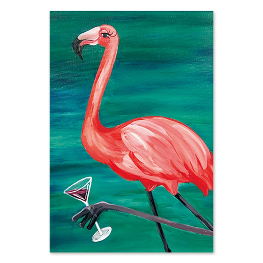 

Digital painting of flamingo with animal figures digital his hand still living