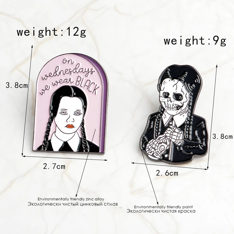 Эмалированная булавка для семьи Addams череп скелет среда готический значок ведьмы