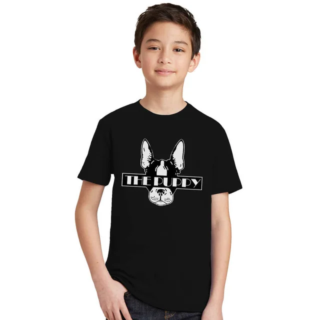 Детская летняя футболка с рисунком собаки для мальчиков Черная хлопковая