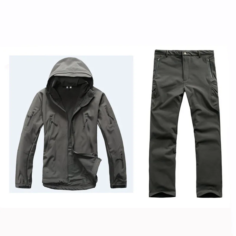 Gray Sharkskin Softshell TAD тактические охотничьи костюмы мужские ветрозащитные уличные спортивные походные камуфляжные наборы охотничья походная куртка+ брюки - Цвет: Gray