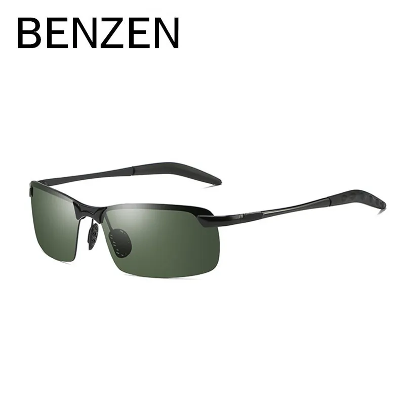 BLACK GREEN BENZEN, фотохромные солнцезащитные очки, мужские, поляризационные, Обесцвечивающие, солнцезащитные очки для мужчин, без оправы, квадратные, автомобильные солнцезащитные очки для вождения, оттенки - Цвет линз: BLACK GREEN