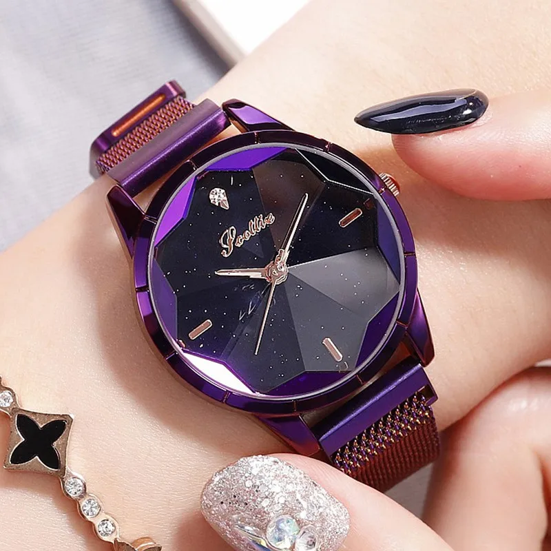 Часы стразы женские кварцевые с магнитной пряжкой модные повседневные из