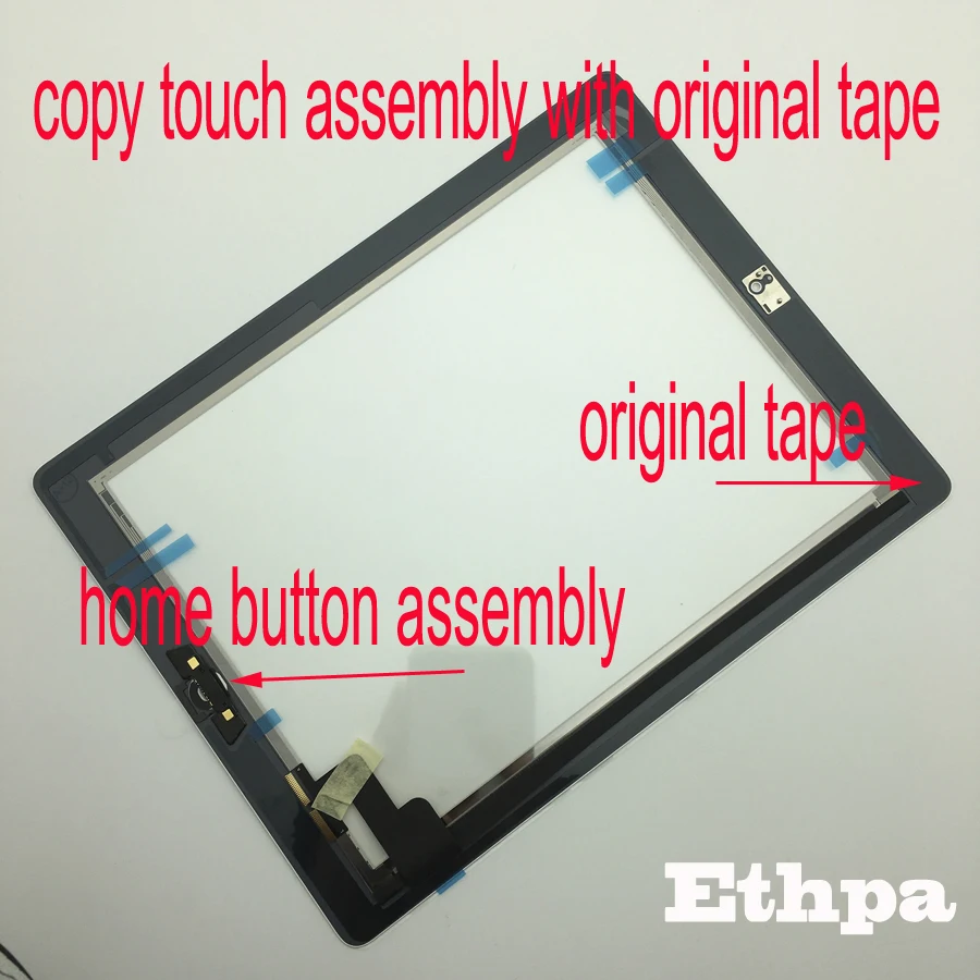 

Ethpa DHL Free Shipping Original Front Touch Panel For Ipad 2 A1395 A1396 A1397 Touch Screen Digitizer Home Button With Frame