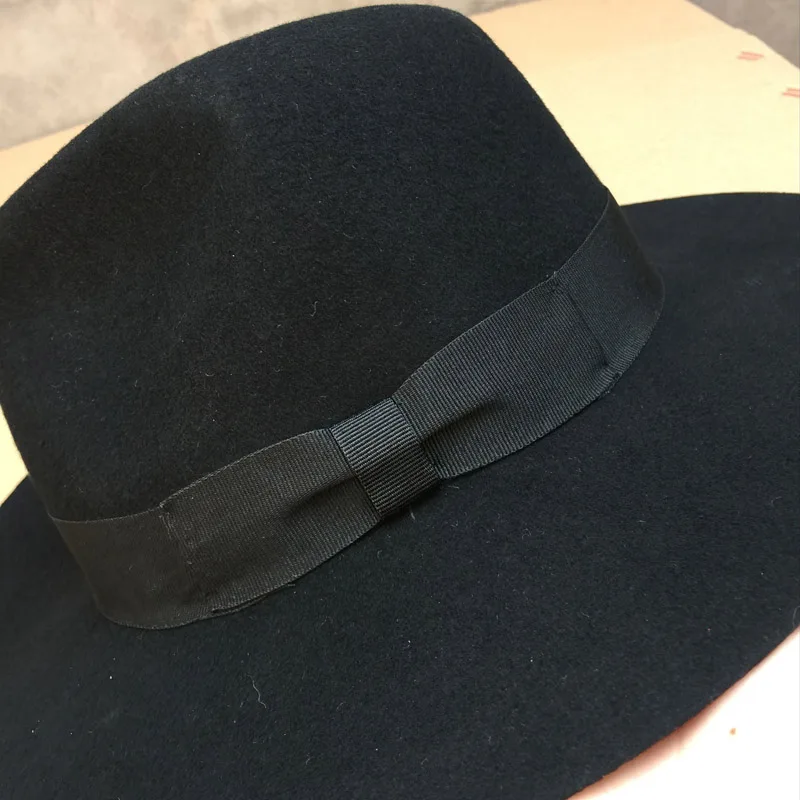 Шерстяная шляпа декоративная лента с черным бантом джазовые шапки шляпы для