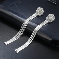 2020 luxury silver long tasse clip on earring full rhinestone ear clips for women without piercing wedding bridal party jewelry