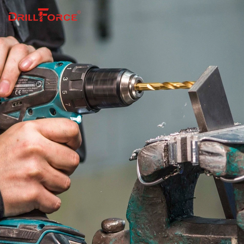 Титановые сверла DRILLFORCE 19 шт./компл. 1 0 10 мм Высокоскоростная сталь HSS M2 полностью
