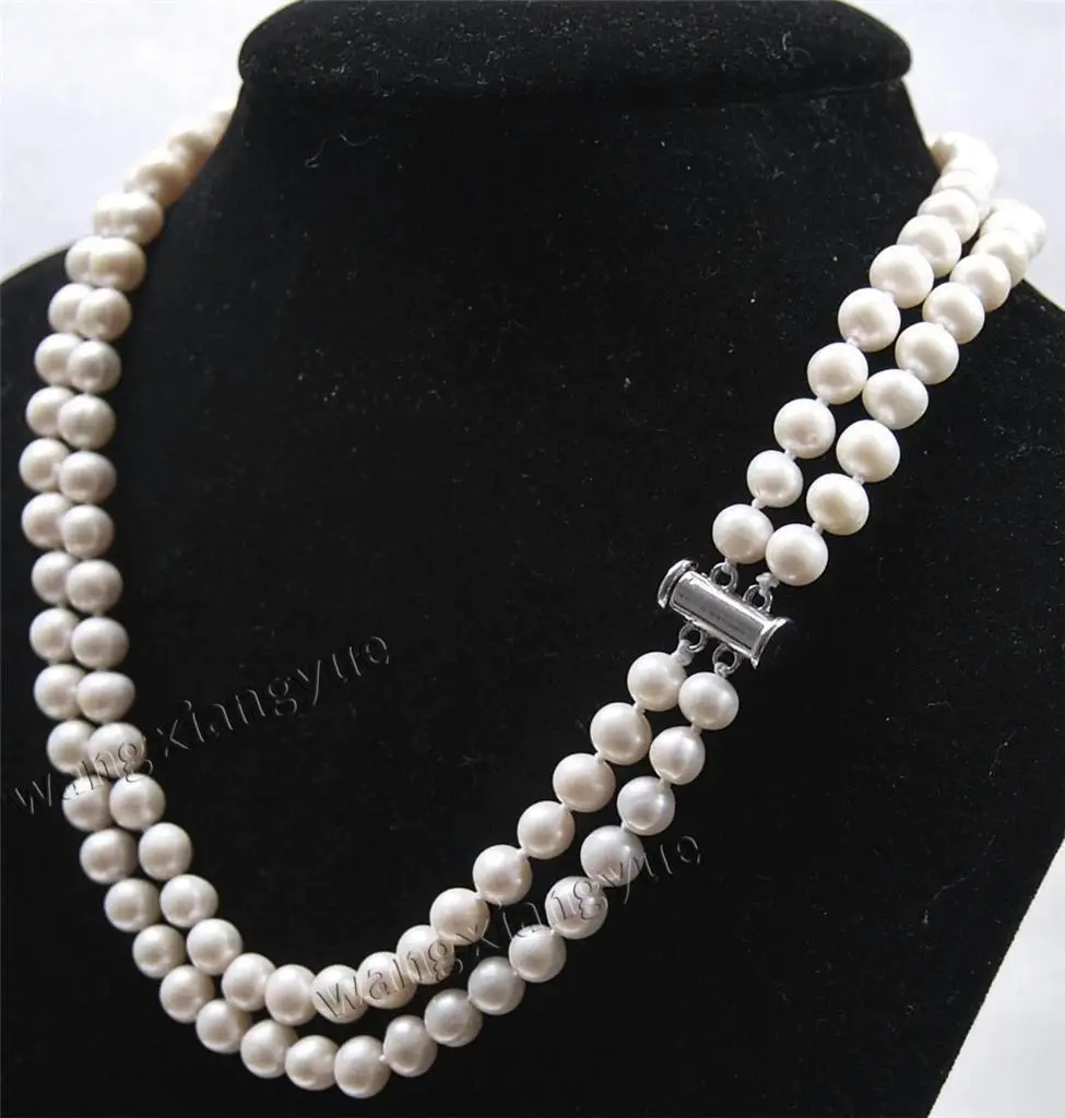 

2row 7-8mm Natural Black & White Akoya Cultured Pearl Fashion Jewelry Necklace
