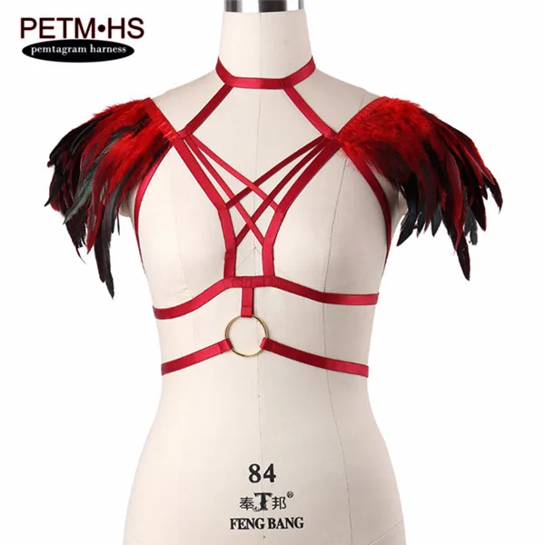 Розовый, красный, ремни для тела, БДСМ, бондаж, белье, Harajuku, готический Фетиш, полный танец, Хэллоуин, топы, ремни, бюстгальтер для женщин - Цвет: style O0576