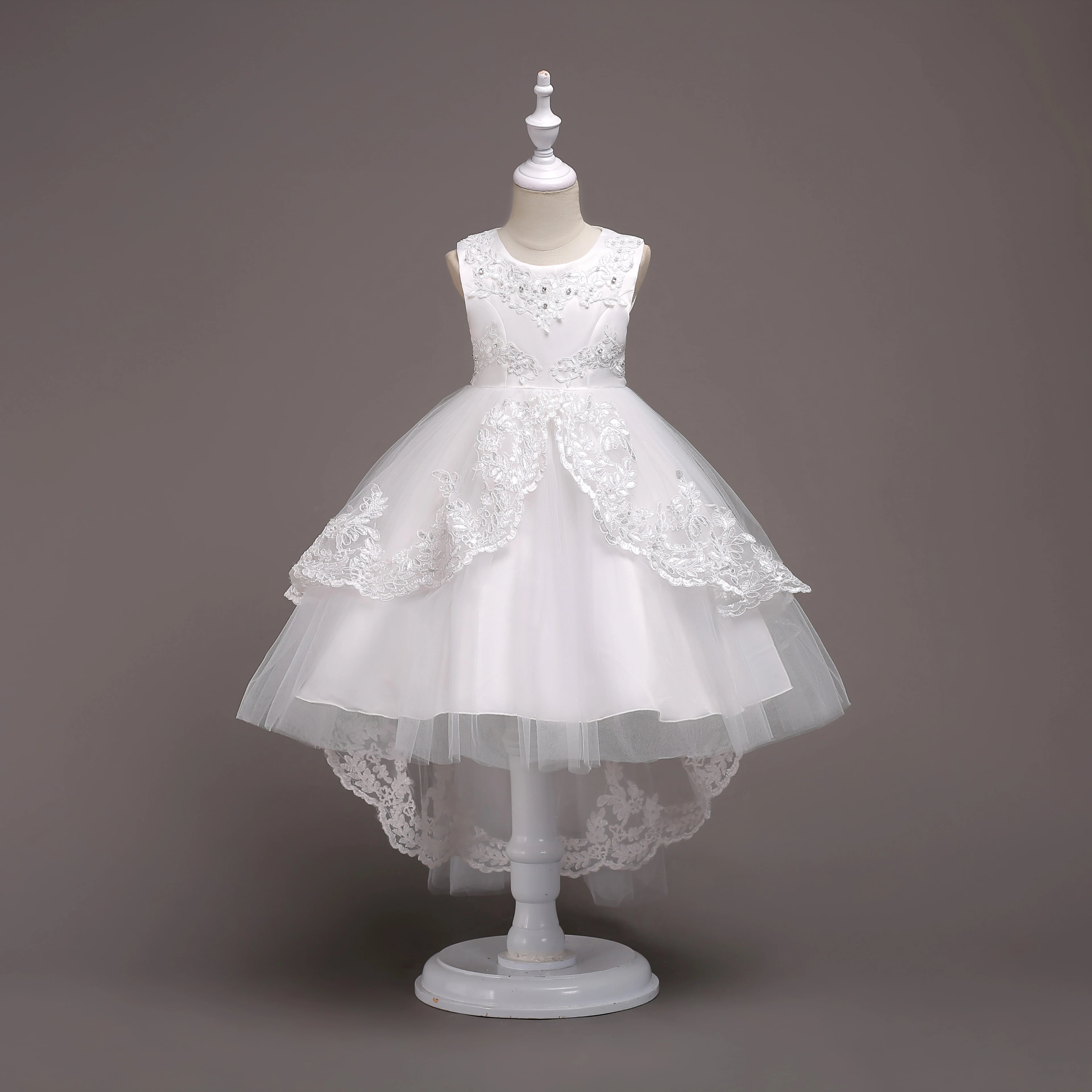 Girl High Low Lace Appliques Communion Dresses Flower Wedding Party Princess Dress | Детская одежда и обувь