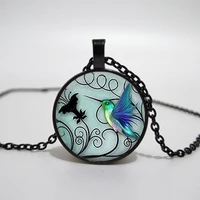new blue hummingbird necklace hummingbird pendant glass bird jewelry art glass cabochon necklace