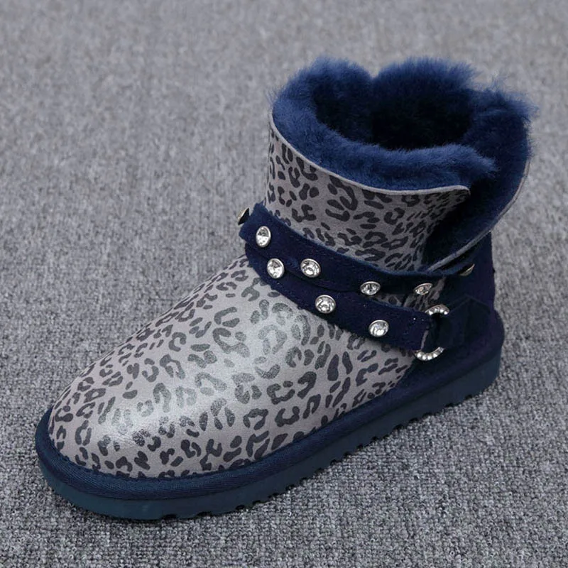 QNZY/100% натурального овечьего меха зимние сапоги/новый тип 2017 Leopard Для женщин