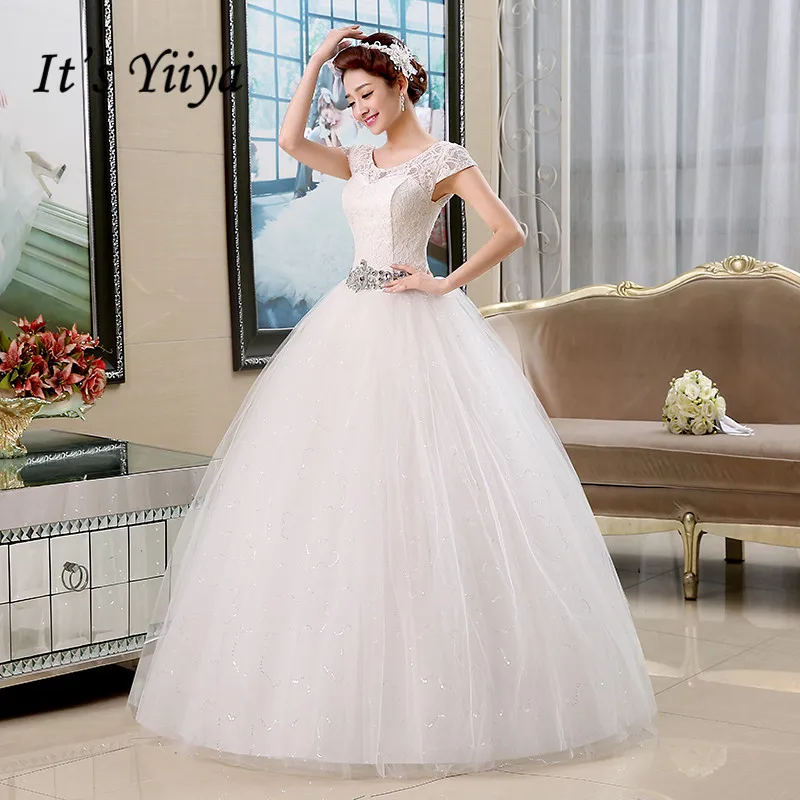 Настоящая фотография,, Vestidos De Novia, красные, белые кружевные свадебные платья с блестками на талии, недорогие свадебные платья с короткими рукавами HS138