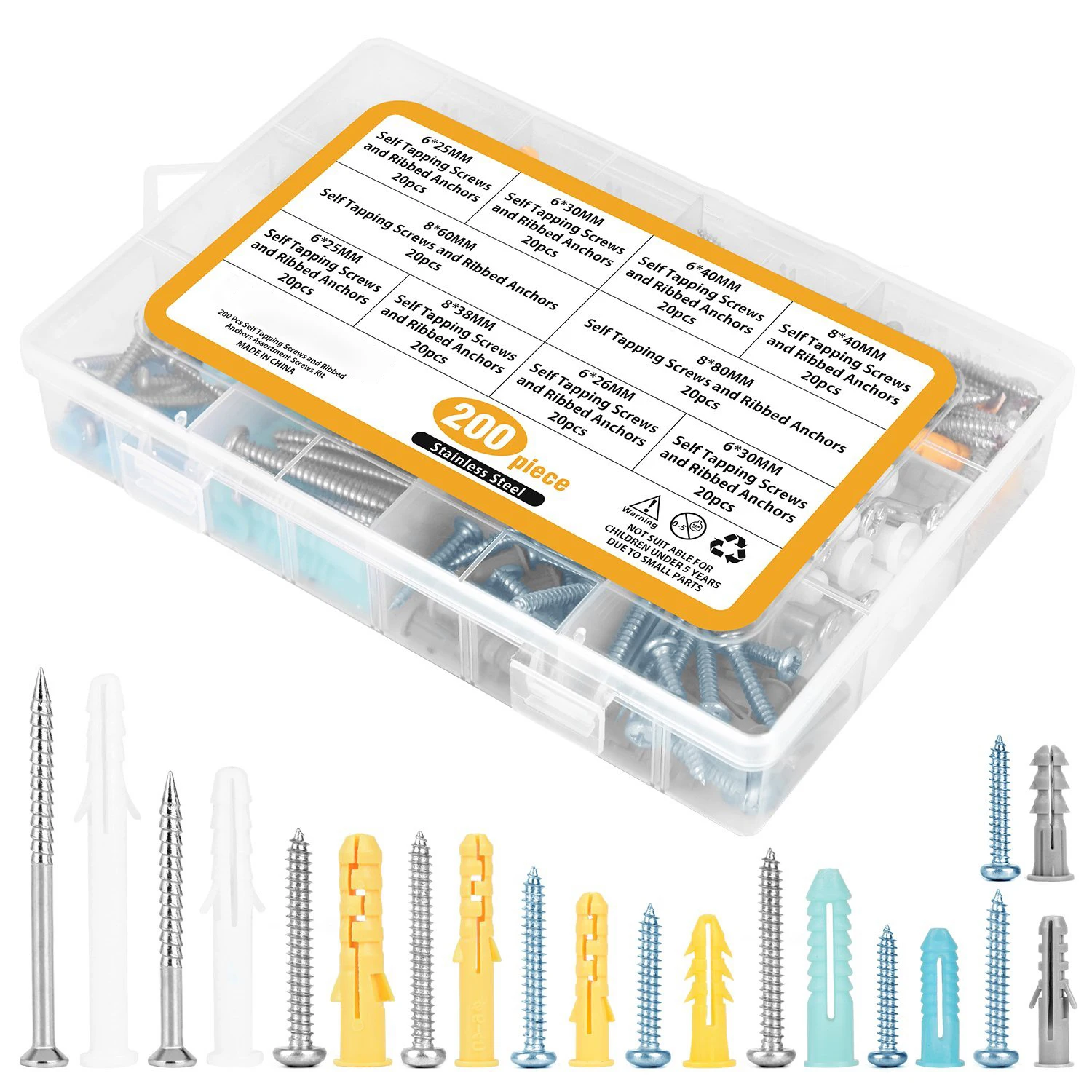 Plastic Self Drilling Drywall Ribbed Anchors Assortment with Screws Kit 200 Piece | Обустройство дома
