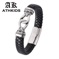men bracelet braided leather bracelet stainless steel buckle vintage bangles rock fashion design jewelry male wrist band pw806