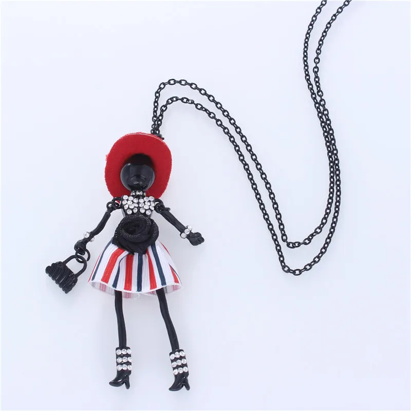 Женское Ожерелье с куклой в полоску красная шляпа кулоном цветочек со стразами