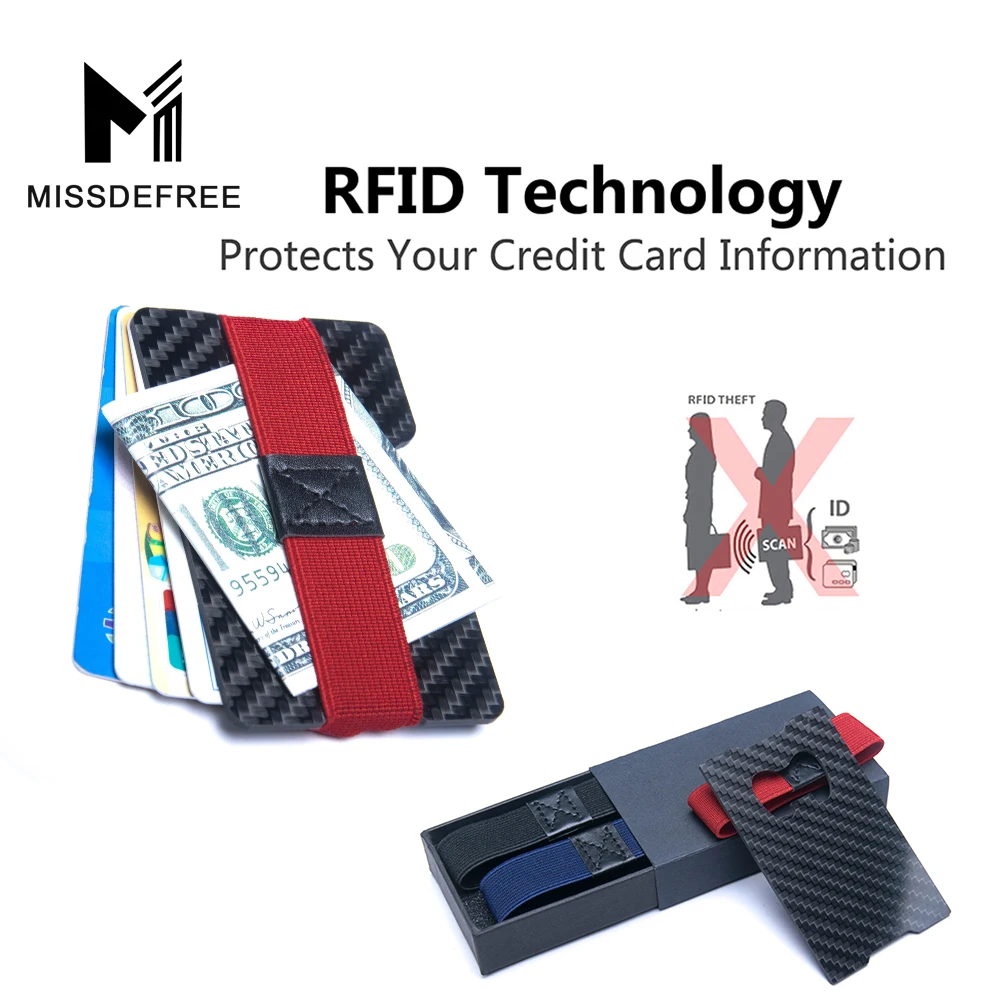 Зажим для денег и кредитных карт из углеродного волокна с RFID блокировкой тонкие