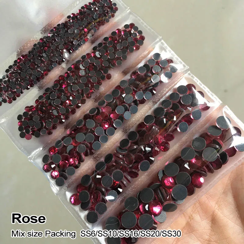 Rose Новая упаковка, смешанный размер, стразы, кристалл AB 1200 шт./лот, стразы для горячей фиксации, для изготовления сумок, одежды, обуви - Цвет: Rose