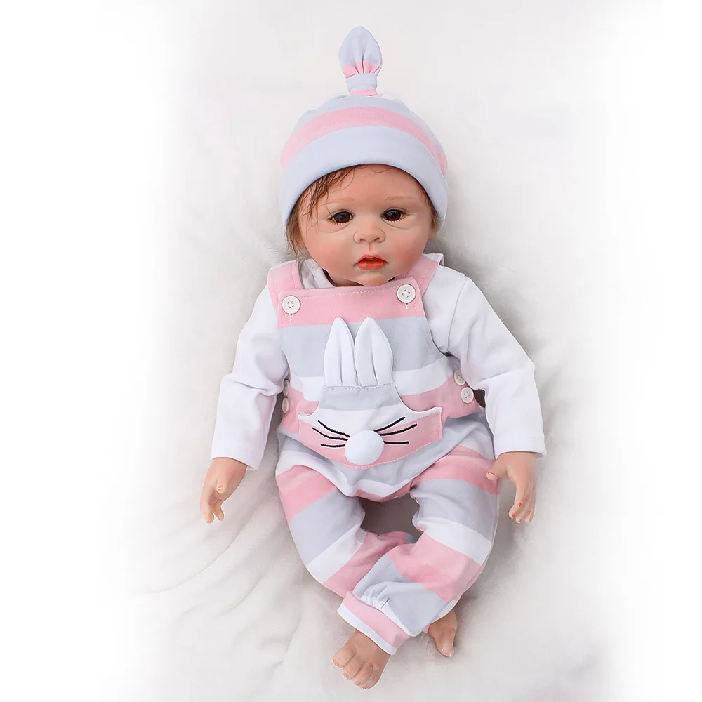DOLLMAI Bebe DIY Reborn Dolls de Silicone cloth body 43cm Fashion rabbit strap clothes Doll Toys For Girls boneca Baby soft | Игрушки и