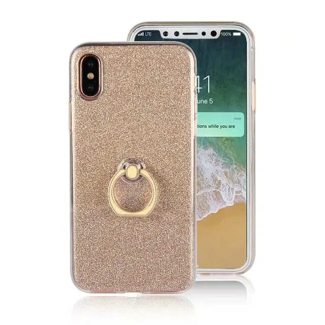 Пудра для лица TPU Блестящий Защитный чехол iPhone 7 8 Plus X XR XS MAX 6 6s 5 5S SE 5C 4 4s с кольцом