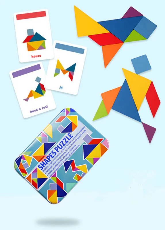 Детские образовательные игрушки блоки деревянные Обучающие Tangram строительные