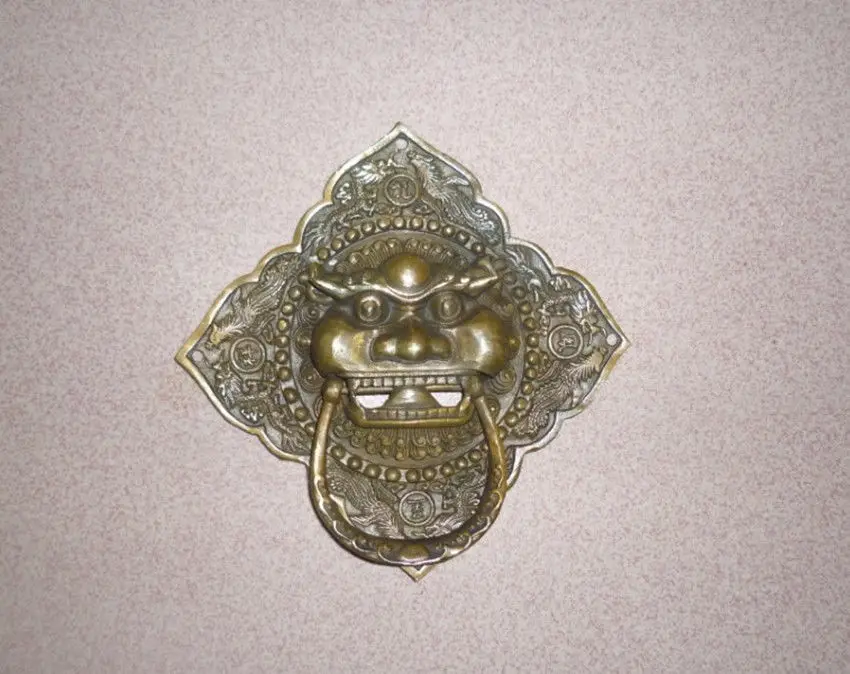 

Chinese Bronze Foo Dog Lion square Door Knocker 6"High