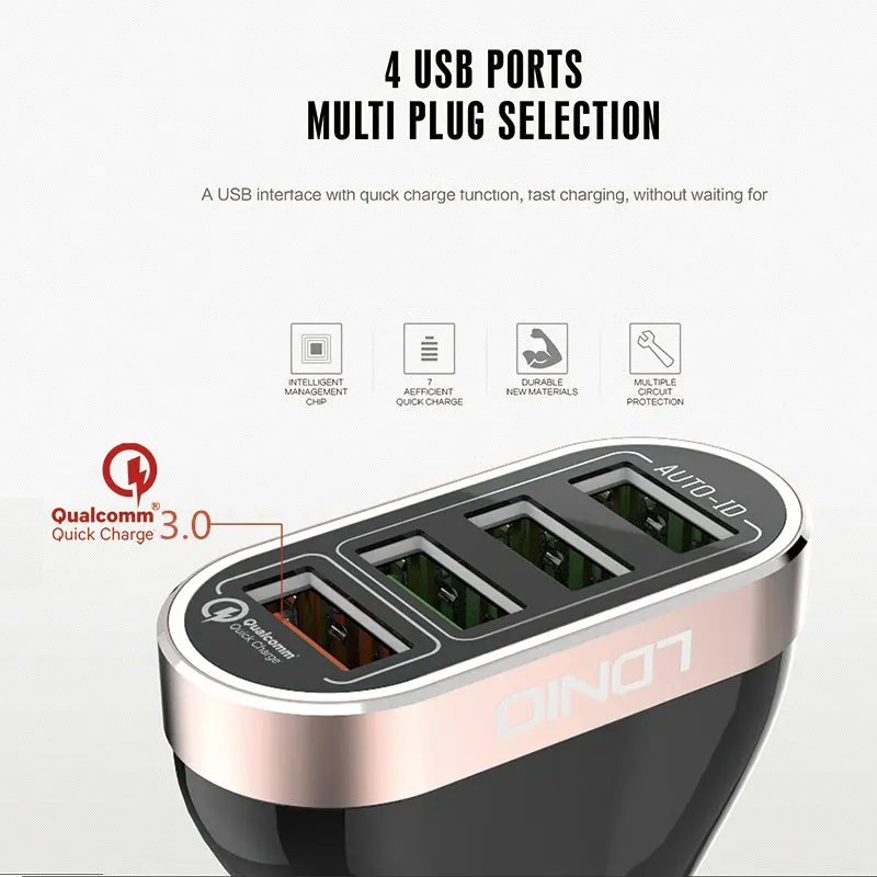LDNIO C701Q USB Автомобильное зарядное устройство 5V 4.2A Быстрая зарядка Qualcomm 3 0 4 порта