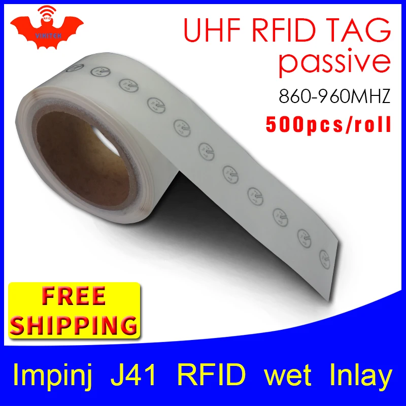 RFID tag UHF sticker Impinj J41 EPC 6C wet inlay 915mhz868mhz860-960MHZ Higgs3 500pcs free shipping adhesive passive RFID label