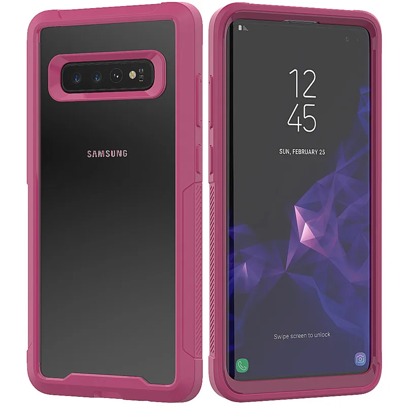 Purple Прозрачный яркий защитный чехол пластиковая рамка Стильный чехол для телефона для samsung s105G s10Plus s10lite закаленное стекло мягкий PU тонкий корпус - Цвет: Purple