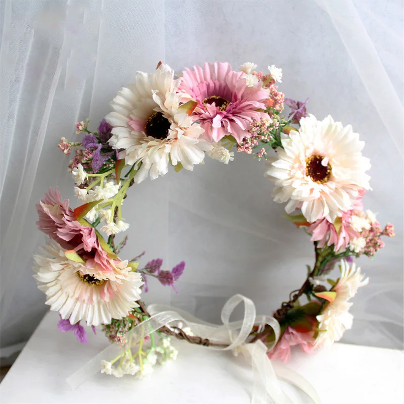 Haimeikang Flower Crown Wedding Bohemian Wreath Hairband Party Floral Girl Hair Accessories Flower Headband Garland Headpiece
