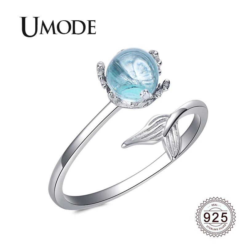 Женское кольцо с синим искусственным кристаллом UMODE регулируемое Открытое из