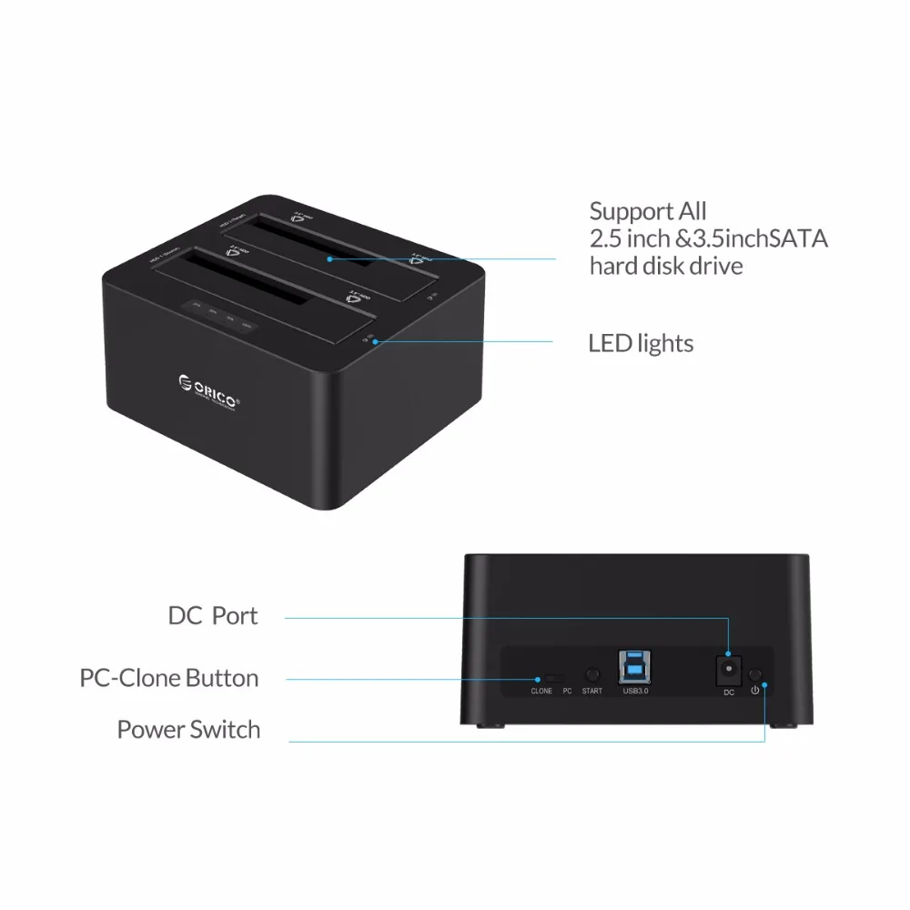 ORICO Dual Bay SATA к USB 3 0 внешняя док станция для жесткого диска 2 5/3 5 hdd с функцией