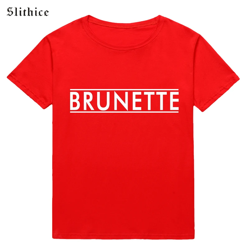 Slithice BRUNETTE Письмо печати для женщин футболки мальчиков Повседневный хлопковый
