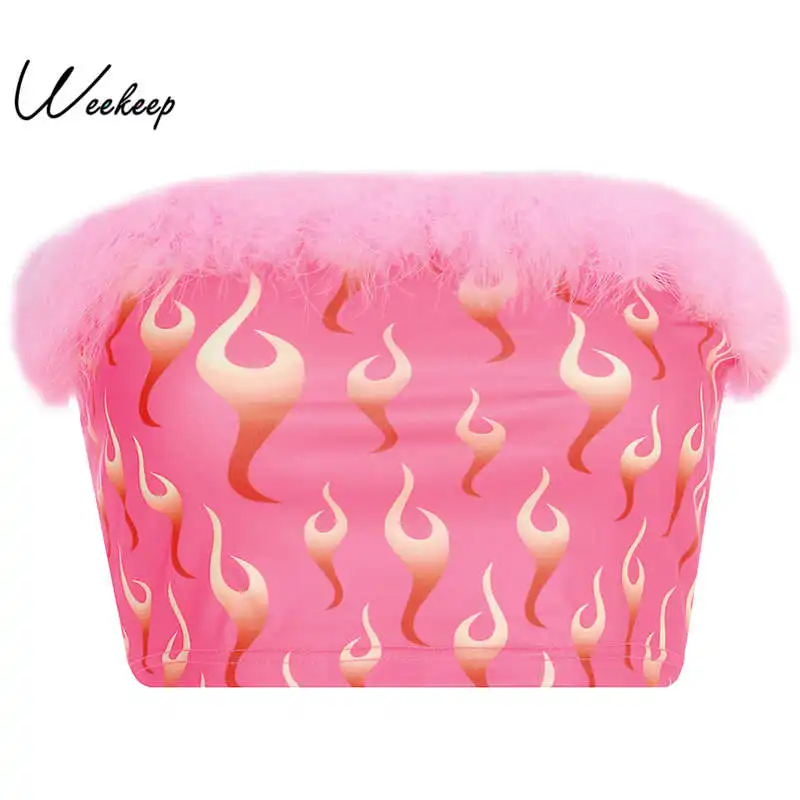 Женский укороченный Топ без бретелек Weekeep летний топ бандо с принтом пламени