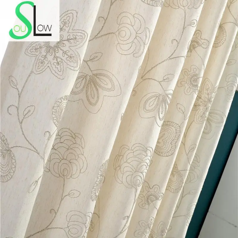 Медленная душа вышитая Цветочная пасторальная хлопковая тканевая занавеска с