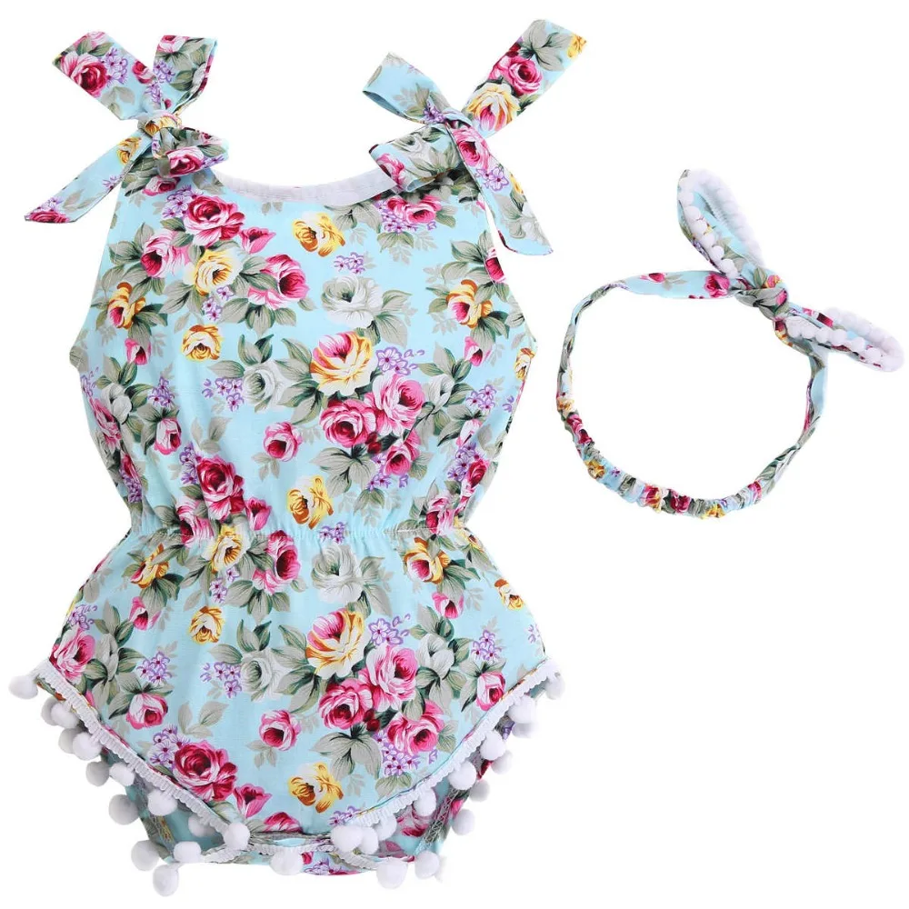 2017 хлопковый Детский комбинезон для маленьких девочек комплект с повязкой на