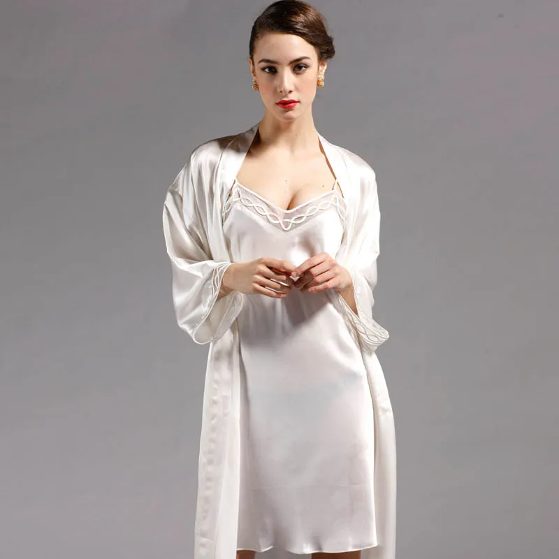 

100% Mulberry Silk Robe Sets Women Fashion Style Luxury 2 Pcs Set Robes Sleepwear Dress Real Silk Bathrobes Bathrobe Loungewear