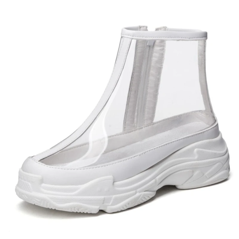 White no socks ANOVISHANA/модная прозрачная обувь на платформе из ПВХ; женские кроссовки; походные ботинки без застежки; обувь размера плюс 43-44 - Цвет: White no socks