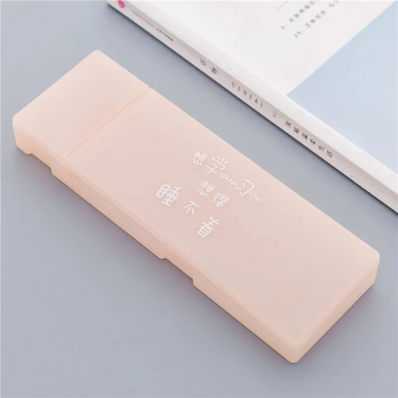 pink Чехол для карандашей с пластиковым отделением, дизайн, модный чехол для карандашей с китайскими словами, синий, черный, белый, прозрачный чехол для хранения - Цвет: pink